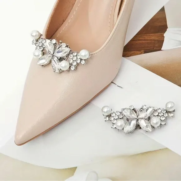 2pc Silver Embellished Rhinestone Shoe Clips – Elegant Crystal Accent for Heels, - Picture 3 of 11